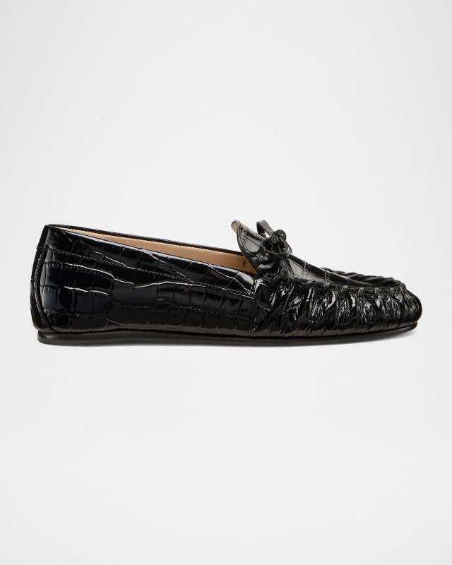 Britt Croc-Embossed Leather Bow Loafer